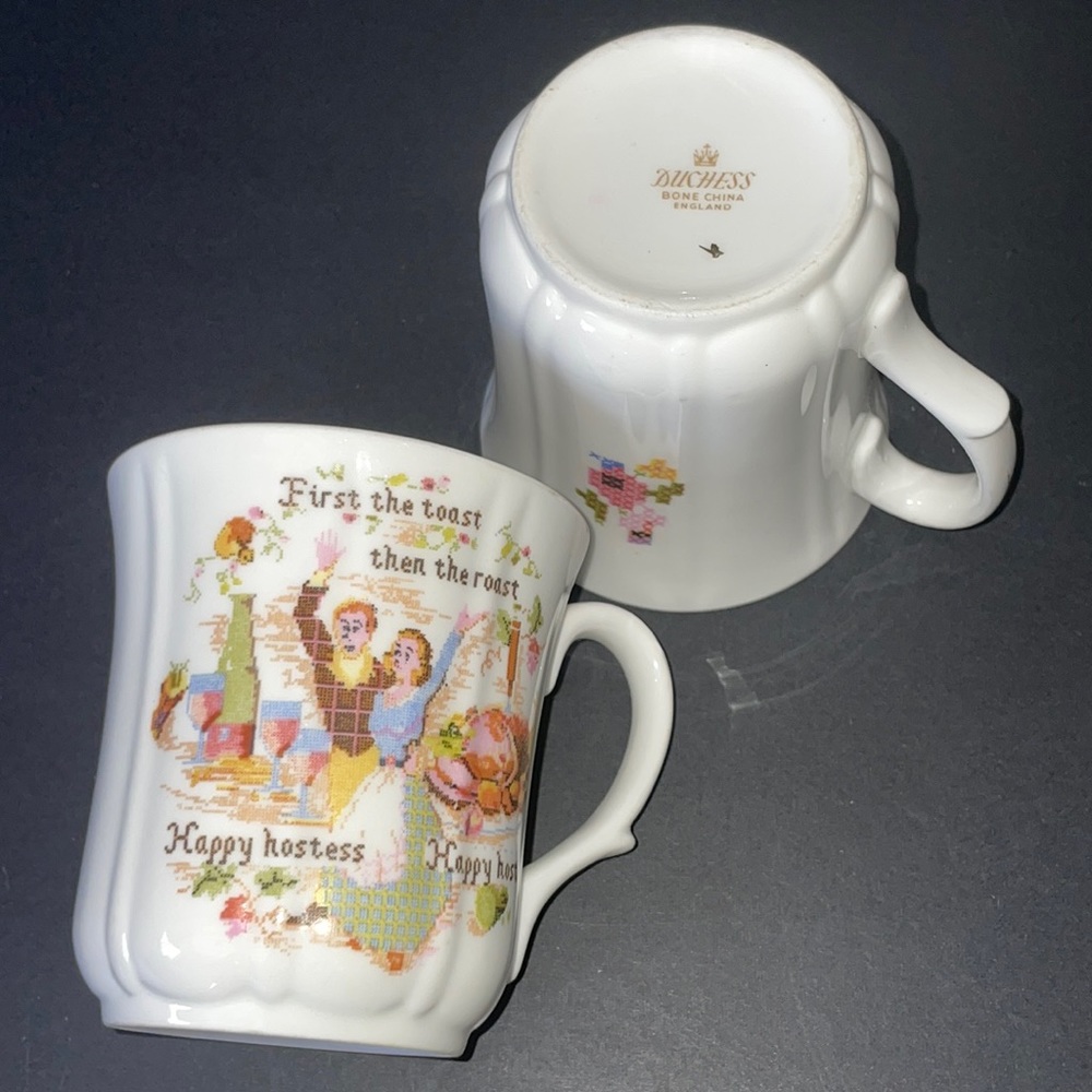 Bone China Happy Hostess Set Serving Platter 2 Coffee Mugs Plate Tea Cup Vintage - Picture 5 of 14